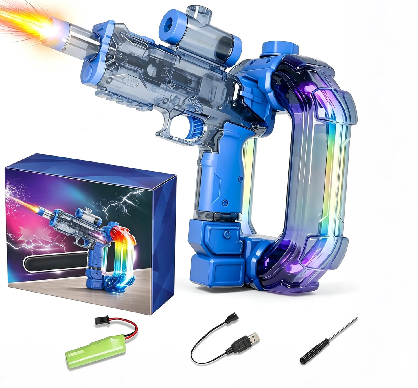 💧 AquaBlast Electric Water Blaster – 750ml Tank, RGB Lights, Rapid Continuous Stream for Pool & Beach Fun