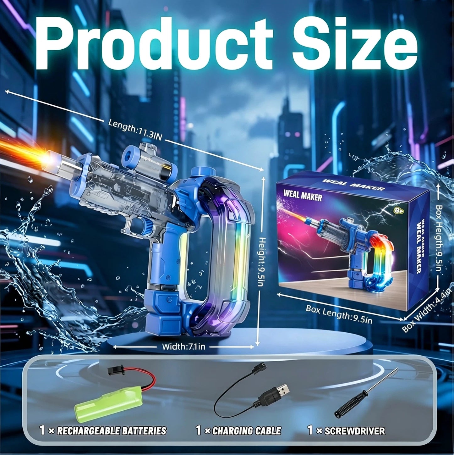 💧 AquaBlast Electric Water Blaster – 750ml Tank, RGB Lights, Rapid Continuous Stream for Pool & Beach Fun