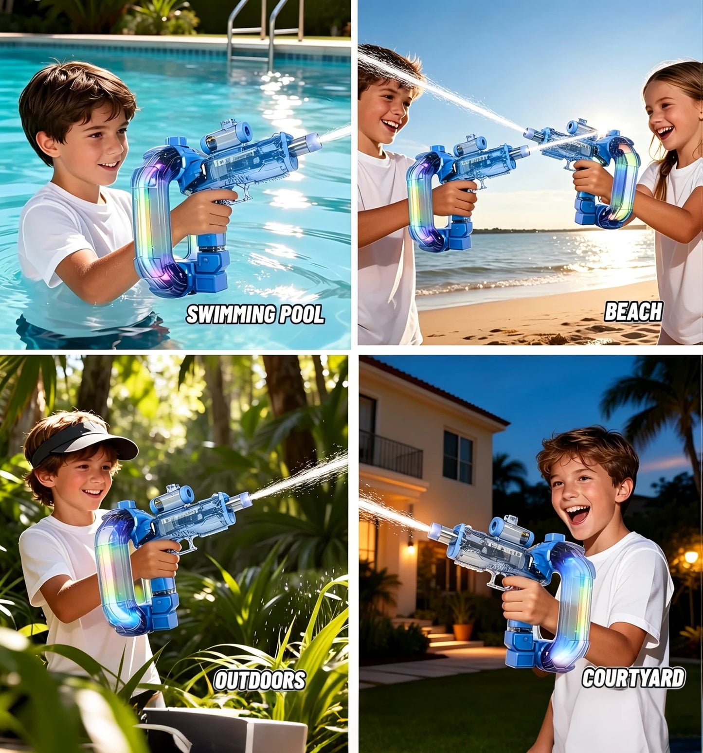 💧 AquaBlast Electric Water Blaster – 750ml Tank, RGB Lights, Rapid Continuous Stream for Pool & Beach Fun