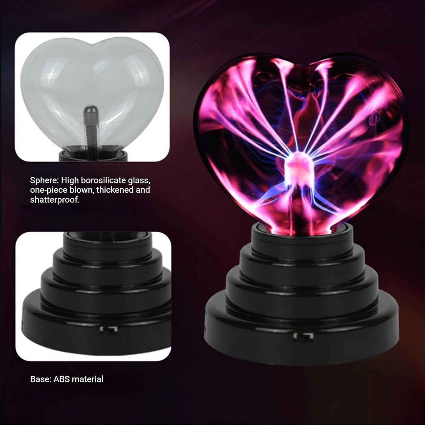 ❤️ Heart‑Shaped Plasma Light – Touch‑Activated Lightning Lamp, USB & Battery Powered, Romantic Mood Light
