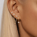 Gold Plated Cubic Zirconia Stacked Earrings, Minimalist Stud Hoop Dangle Set