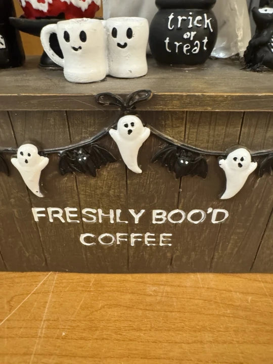 👻 Halloween Coffee Stand Decoration – Cute Mini Café Decor For Desk & Home